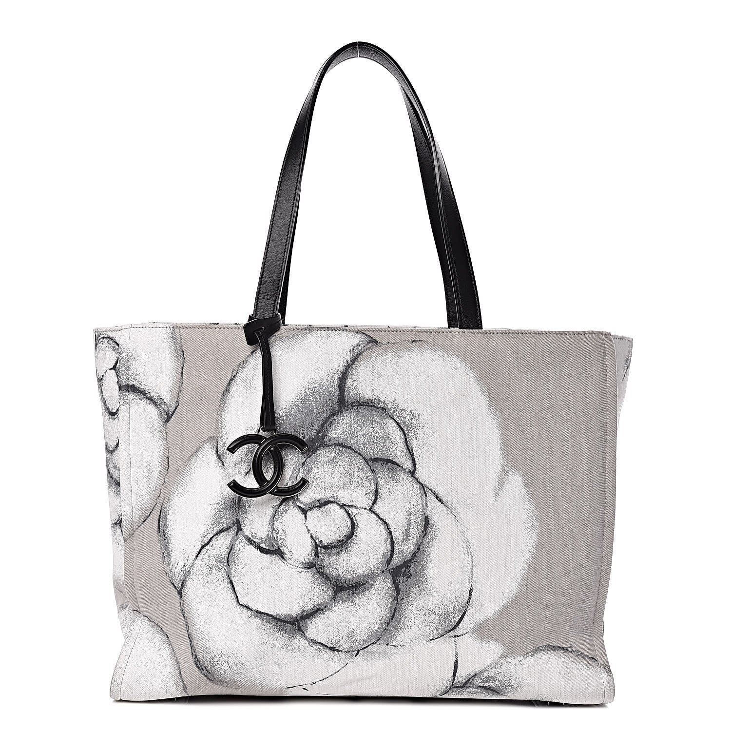 Chanel Canvas Medium Camellia Shopping Tote Grey Black 1 of 12