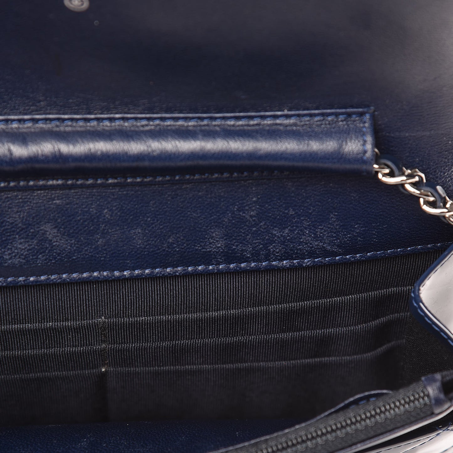 Patent Quilted Wallet On Chain WOC Blue