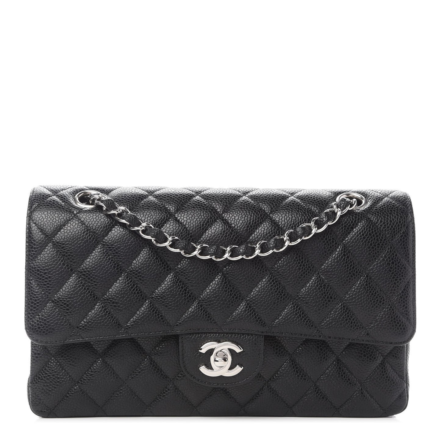 Caviar Quilted Medium Double Flap Black
