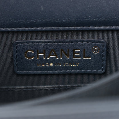 Chanel Metallic Lambskin Striped North South Boy Flap Navy Gold 6 of 10