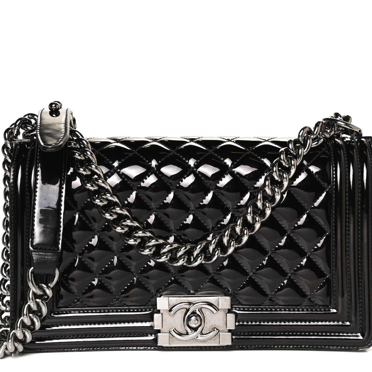 Patent Calfskin Quilted Medium Boy Flap Black