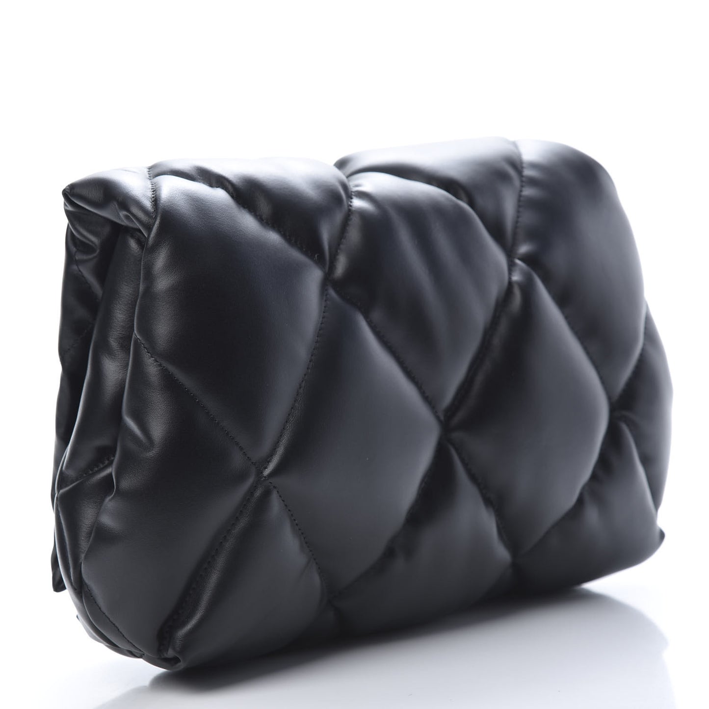 Nappa Calfskin Quilted Touch B Puffy Clutch Black