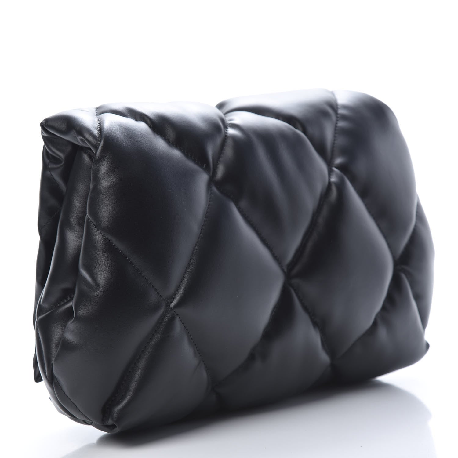 Balenciaga Nappa Calfskin Quilted Touch B Puffy Clutch Black 3 of 7
