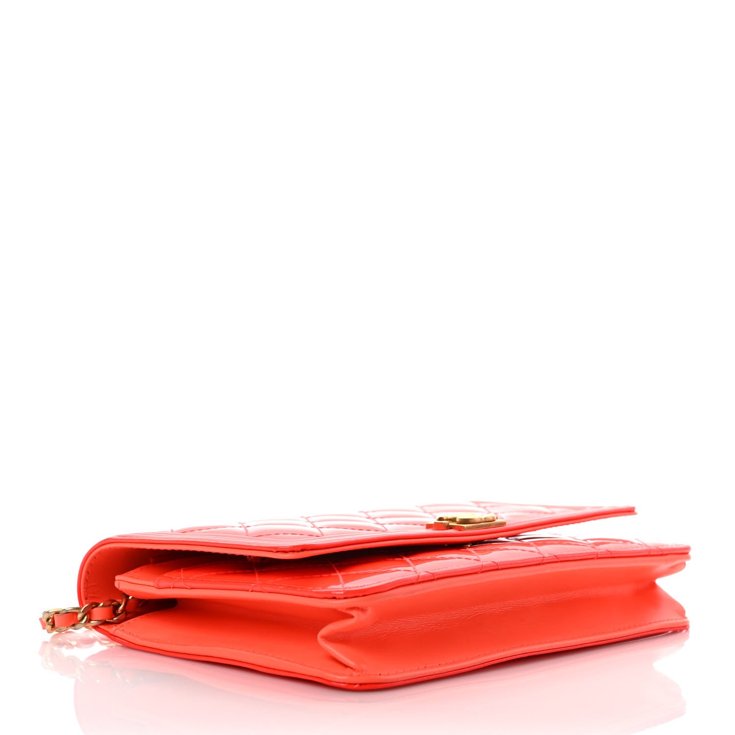 Chanel Patent Calfskin Quilted Boy Wallet On Chain WOC Orange 3 of 9