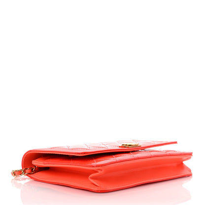 Chanel Patent Calfskin Quilted Boy Wallet On Chain WOC Orange 3 of 9