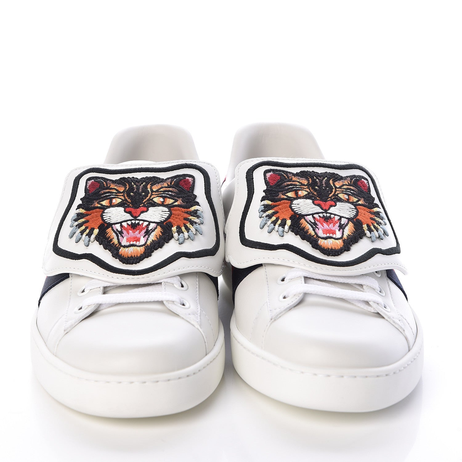 Gucci Calfskin Ayers Web Angry Cat Embroidered Mens Ace Sneakers 8.5 White 2 of 9