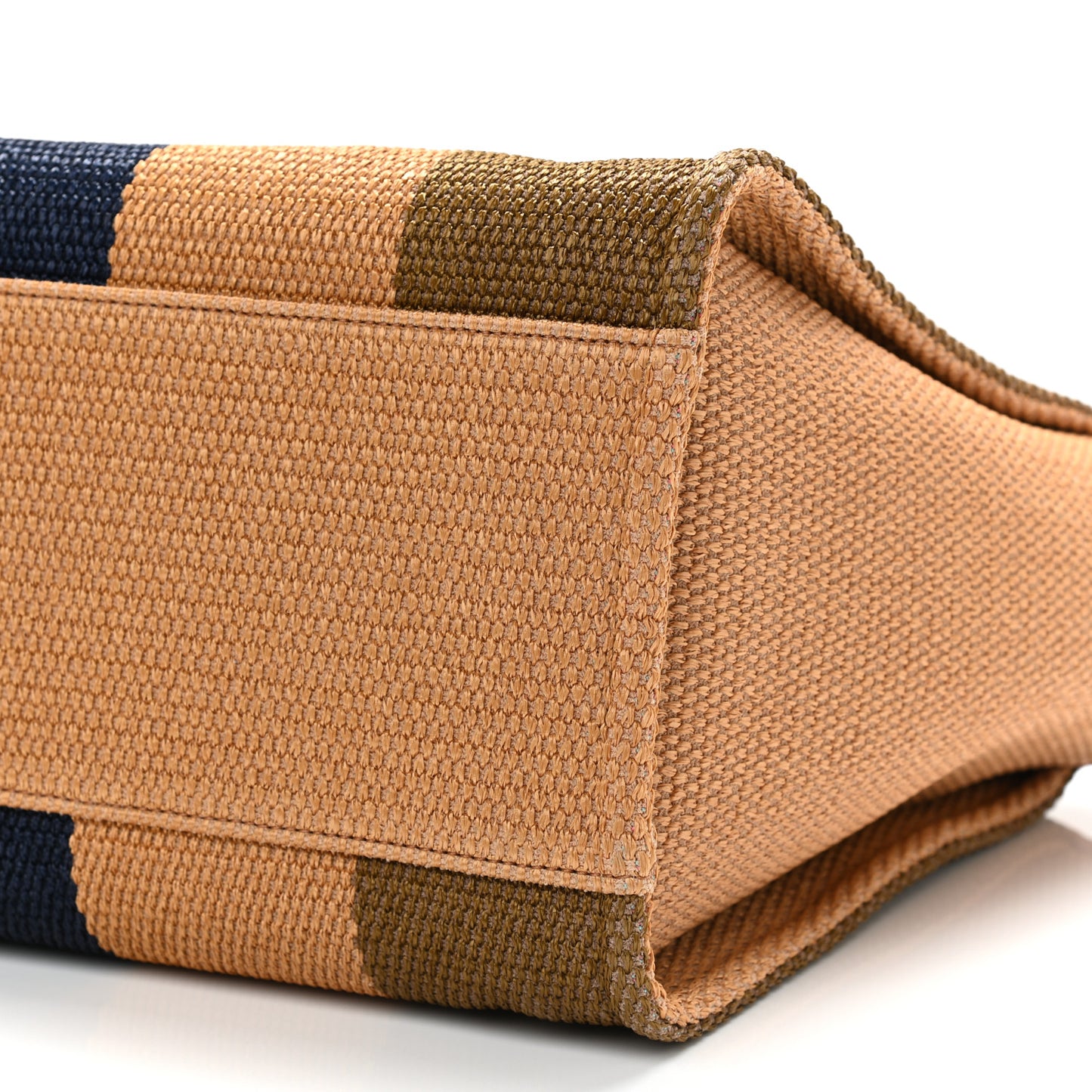Straw Raffia Calfskin Striped Large Deauville Tote Khaki Beige Navy Blue