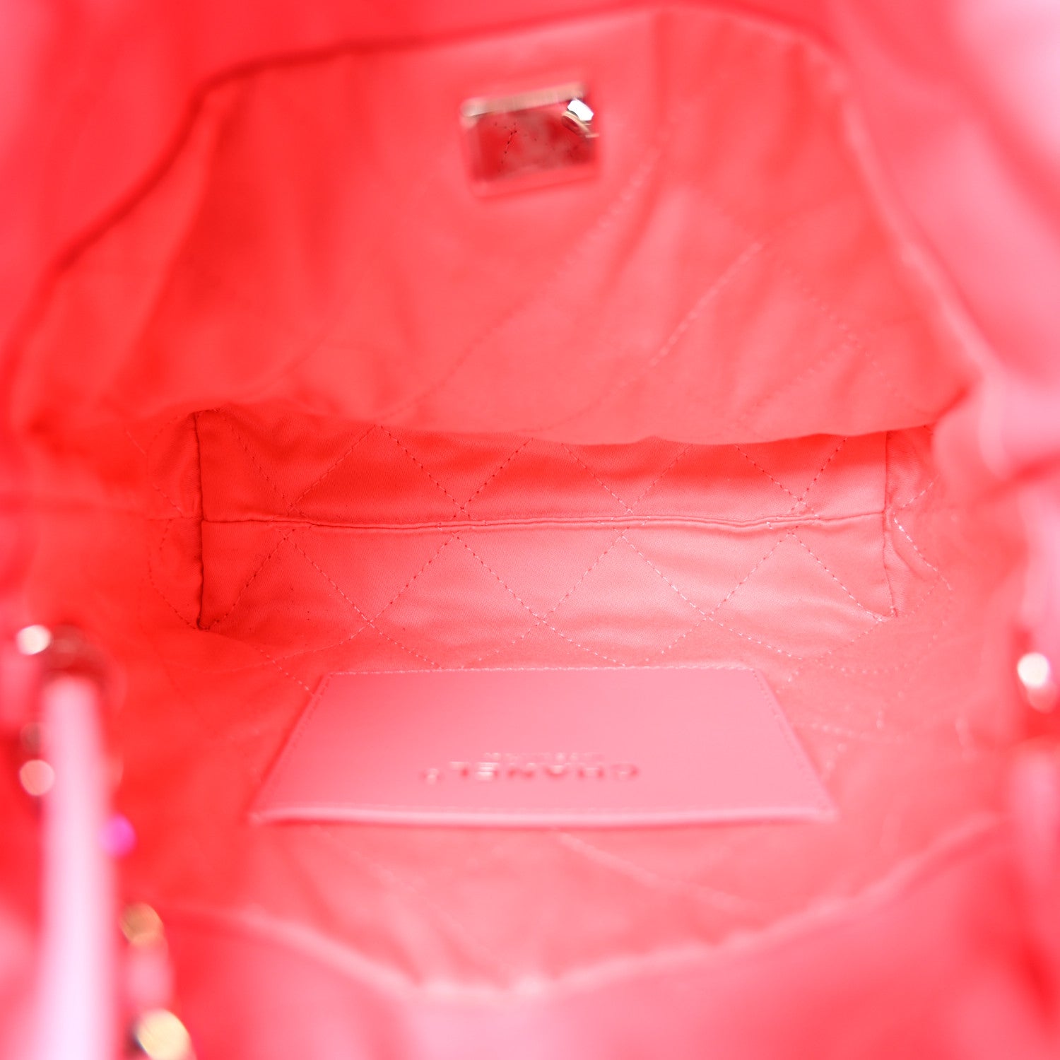 Chanel Shiny Calfskin Quilted Rainbow Metal Mini Chanel 22 Coral Pink 5 of 11