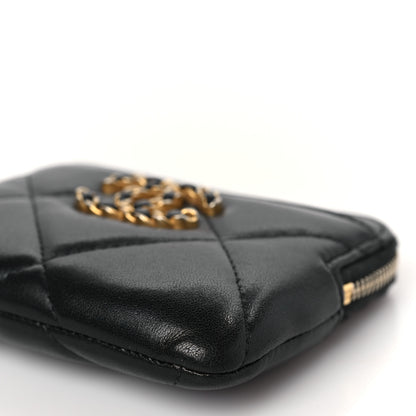 Chanel Lambskin Quilted Chanel 19 Zip Card Holder Wallet Black 9 of 9
