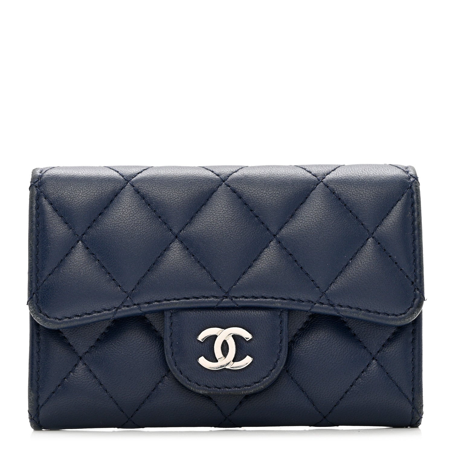 Chanel Lambskin Quilted Flap Card Holder Wallet Navy 1 of 10
