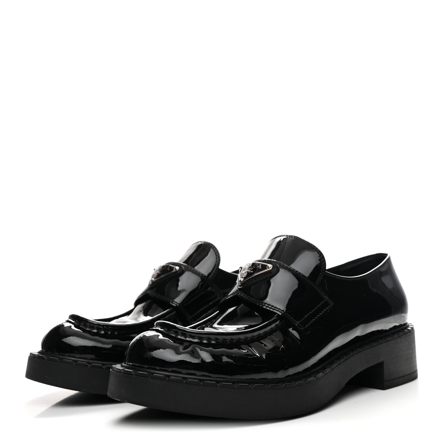 Prada Vernice Triangle 50mm Loafers 38.5 Black 4 of 9