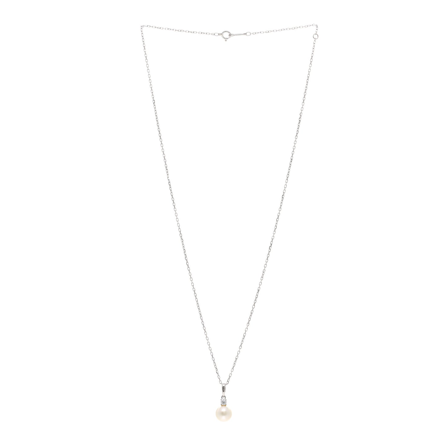 18K White Gold Diamond Akoya Pearl 8mm Morning Dew Pendant Necklace