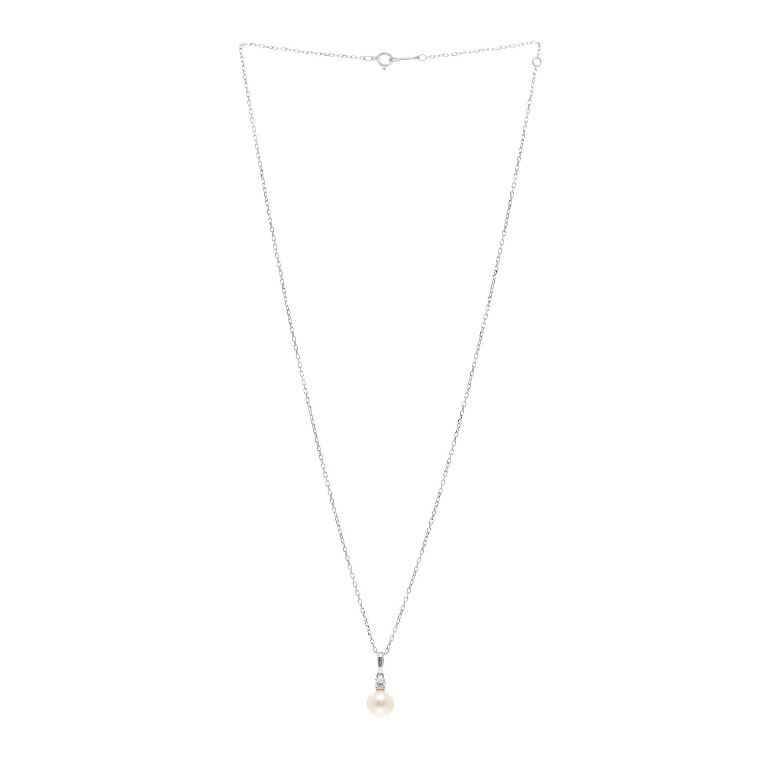 Mikimoto 18K White Gold Diamond Akoya Pearl 8mm Morning Dew Pendant Necklace 3 of 5