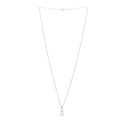 Mikimoto 18K White Gold Diamond Akoya Pearl 8mm Morning Dew Pendant Necklace 3 of 5