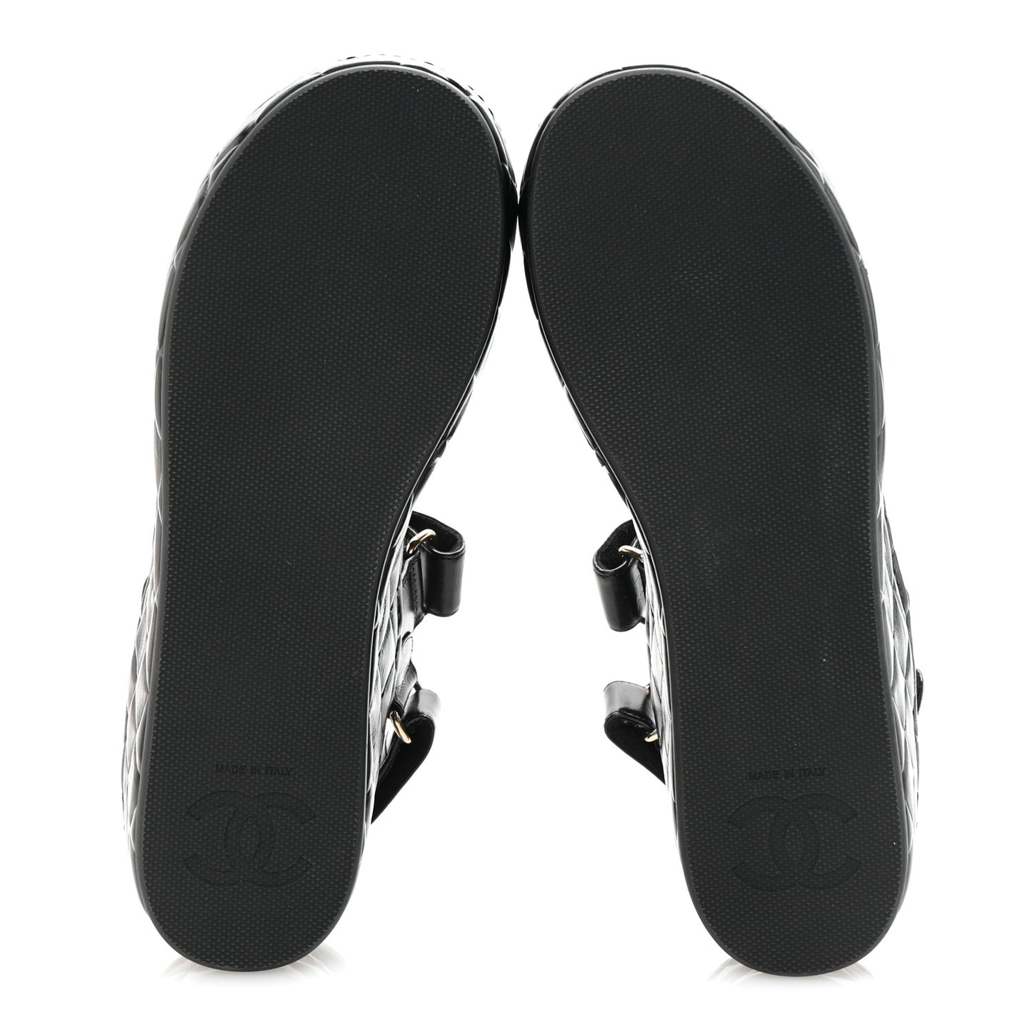 Shiny Calfskin Logo Platform Sandals 37 Black