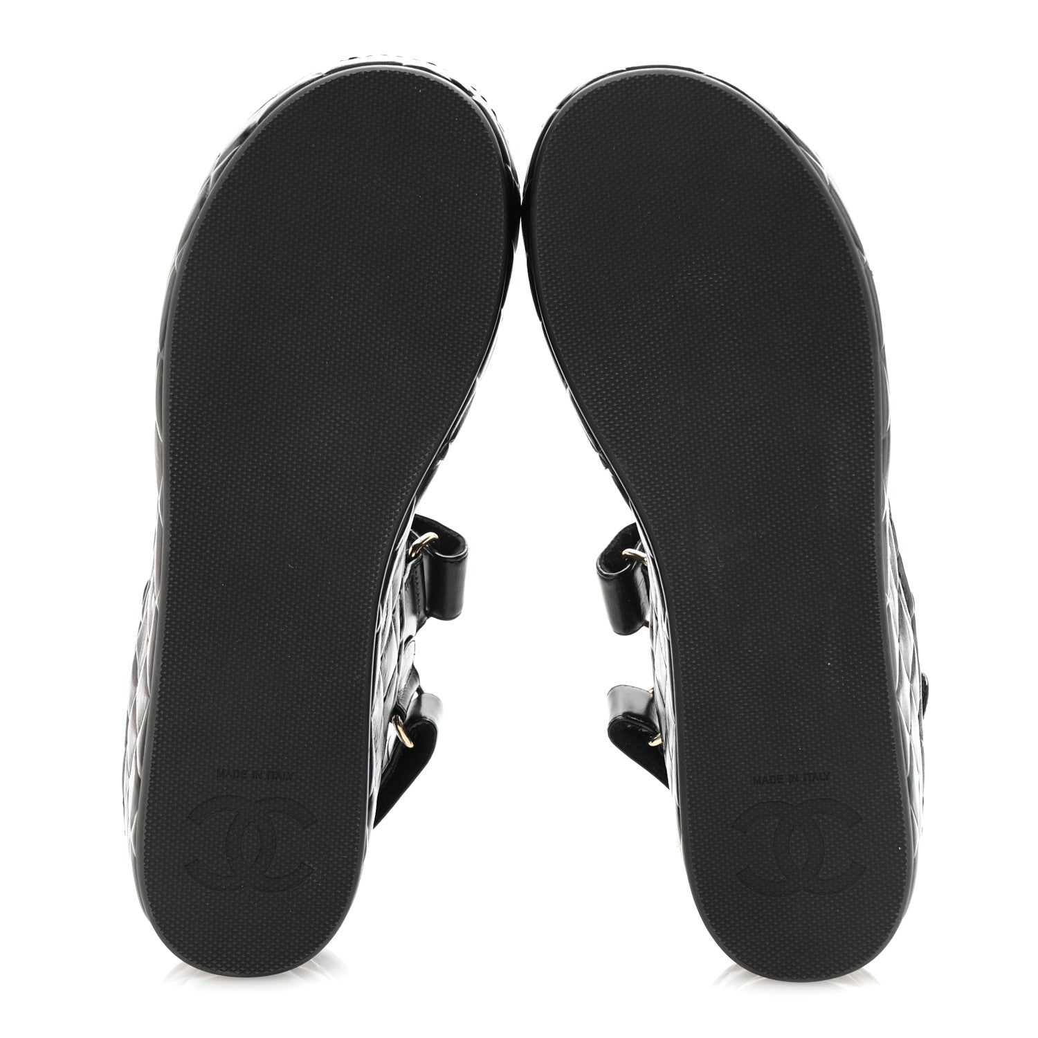 Chanel Shiny Calfskin Logo Platform Sandals 37 Black 6 of 10