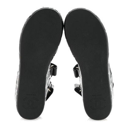 Chanel Shiny Calfskin Logo Platform Sandals 37 Black 6 of 10