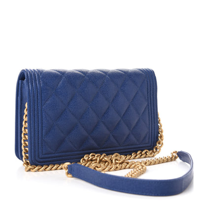 Chanel Caviar Quilted Boy Wallet On Chain WOC Blue 3 of 12