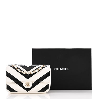 Chanel Lambskin Chevron Stitched Flap White Black 12 of 12