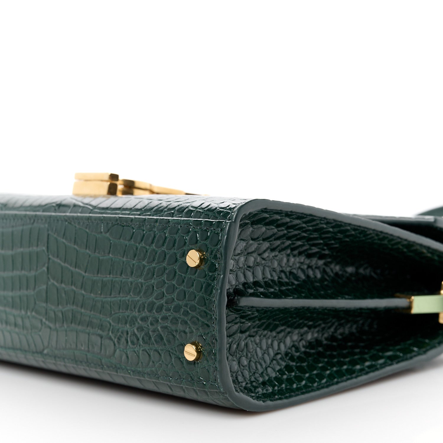 Saint Laurent Calfskin Crocodile Embossed Mini Classic Monogram Cassandra Top Handle Dark Mint 11 of 11