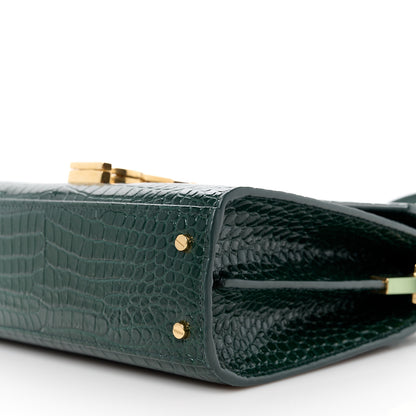 Saint Laurent Calfskin Crocodile Embossed Mini Classic Monogram Cassandra Top Handle Dark Mint 11 of 11