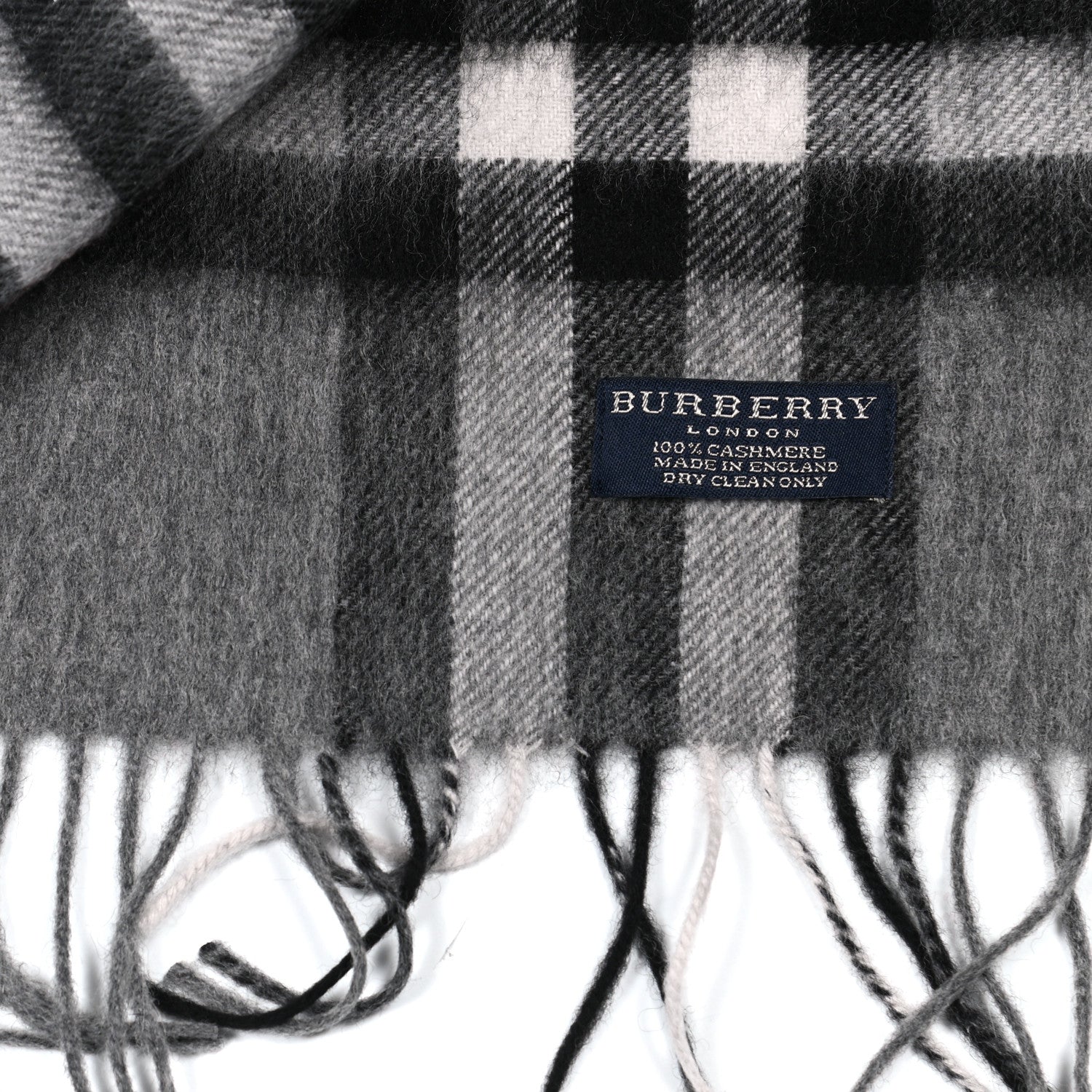 Burberry Cashmere Giant Check Fringe Scarf Light Grey 3 of 3