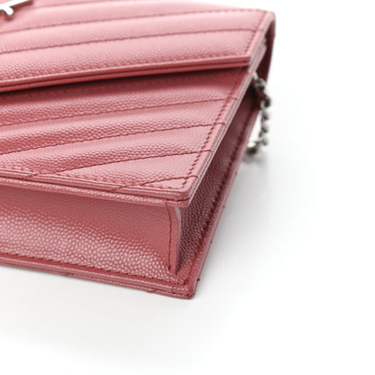 Saint Laurent Grain De Poudre Matelasse Chevron Monogram Envelope Chain Wallet Blush Fonce 9 of 9