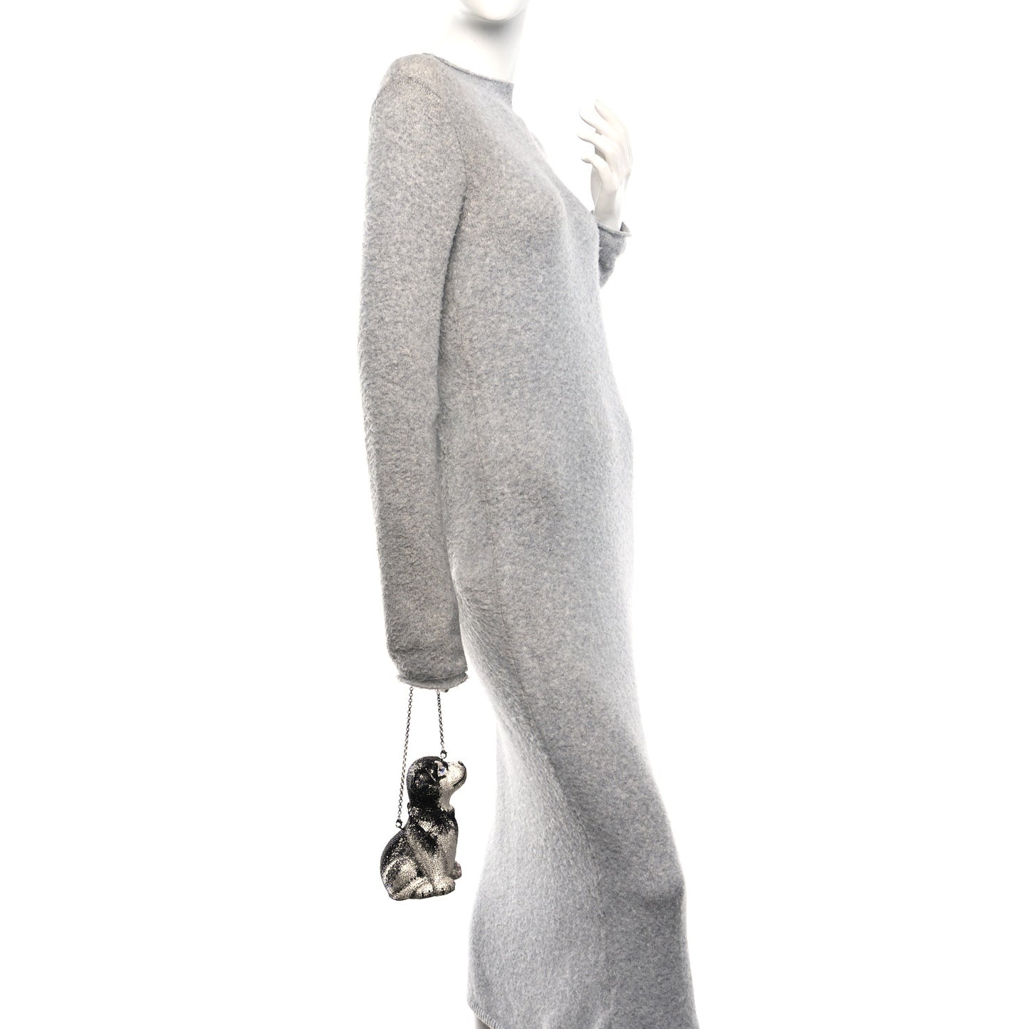 Crystal Saddie Puppy Dog Minaudiere Clutch Jet Silver