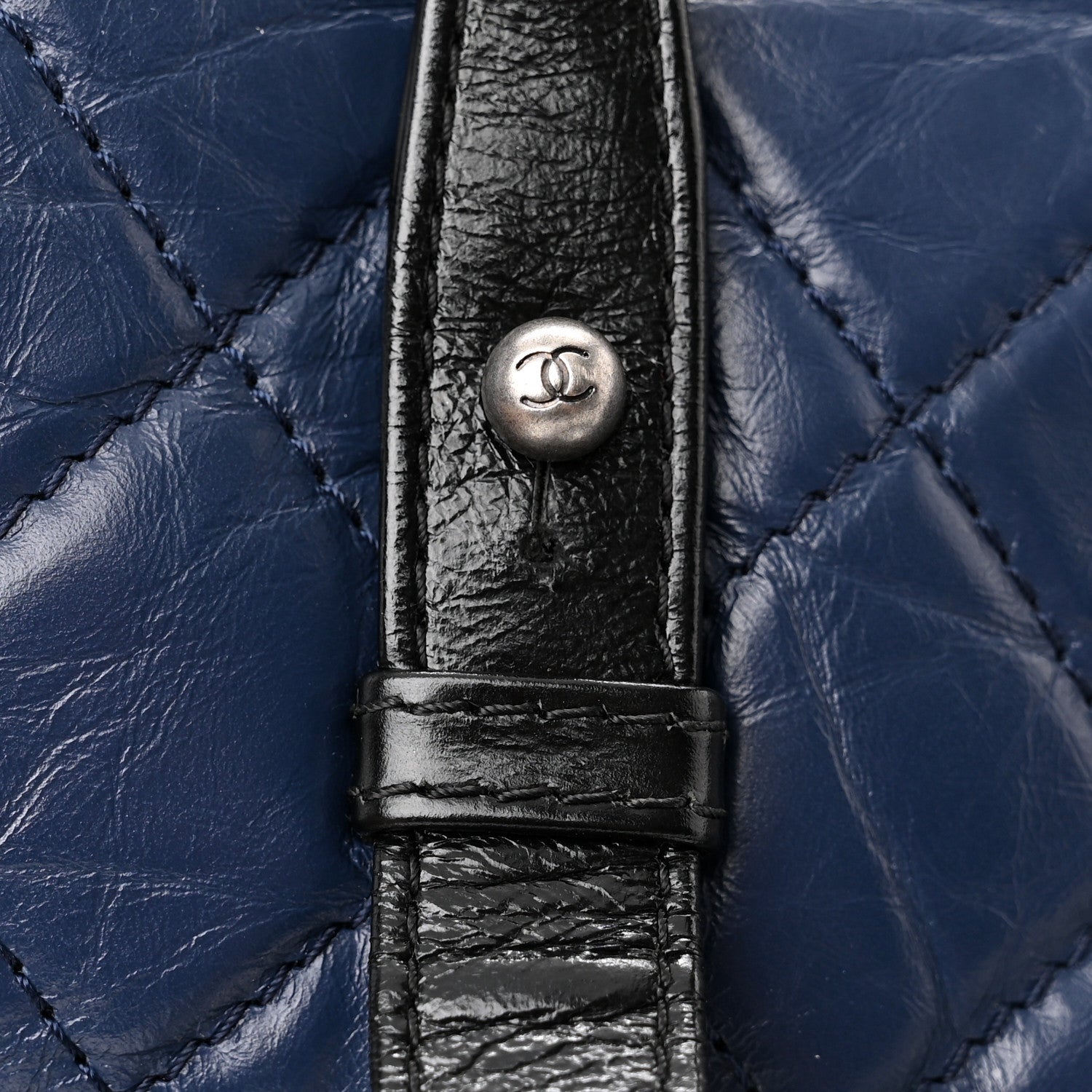 Chanel Aged Calfskin Quilted Large Gabrielle Shopping Tote Navy Black 11 of 13