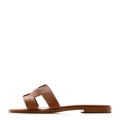 Hermes Box Calfskin Oran Sandals 35.5 Gold 1 of 9
