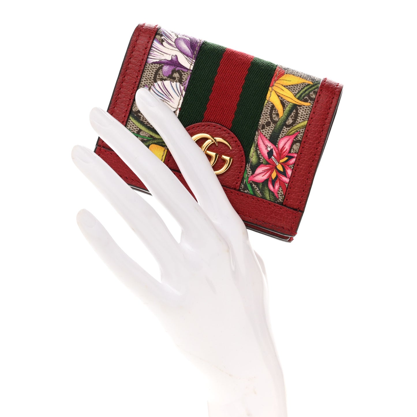 GG Supreme Monogram Flora Web Ophidia Card Case Red