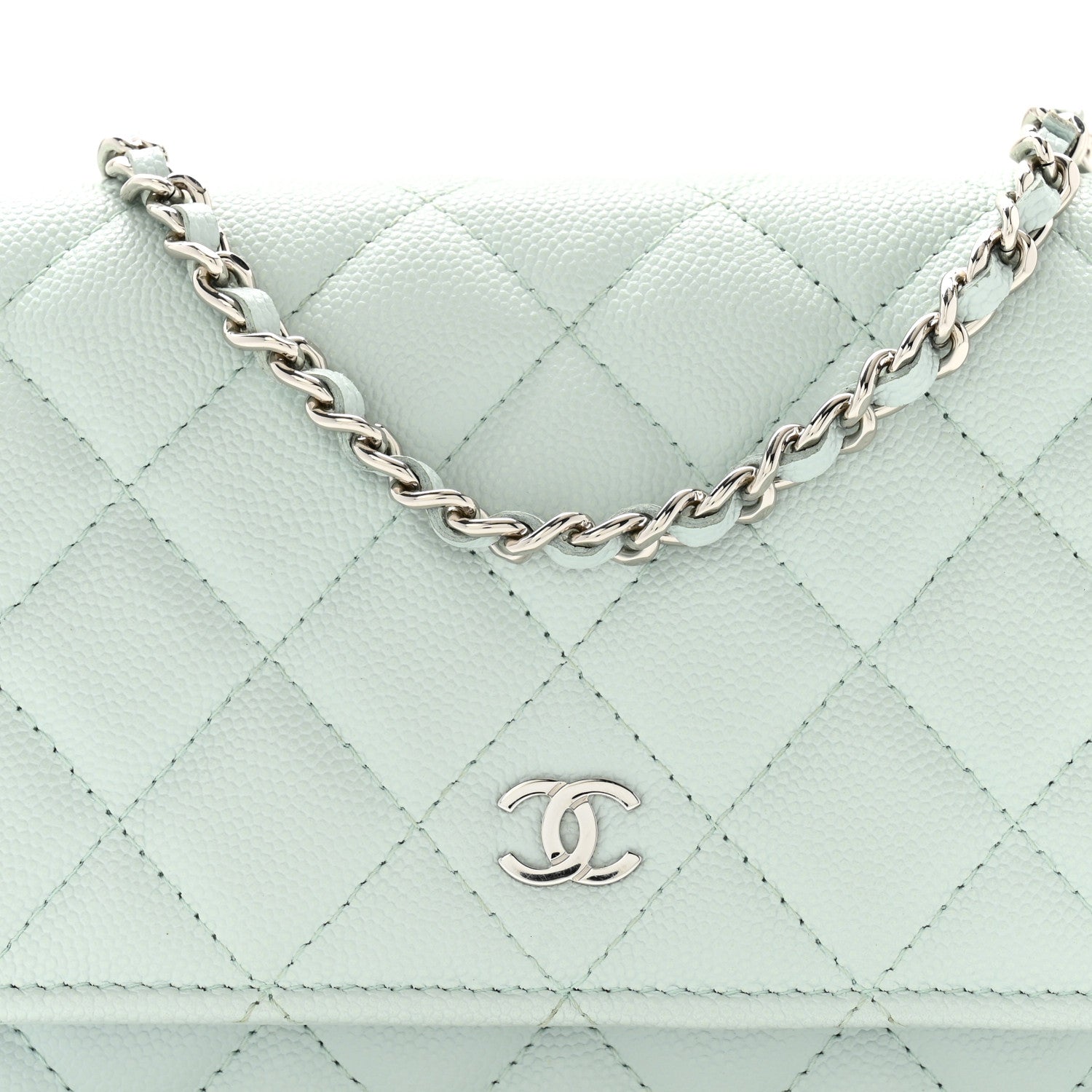 Chanel Caviar Quilted Wallet on Chain WOC Light Blue 8 of 12