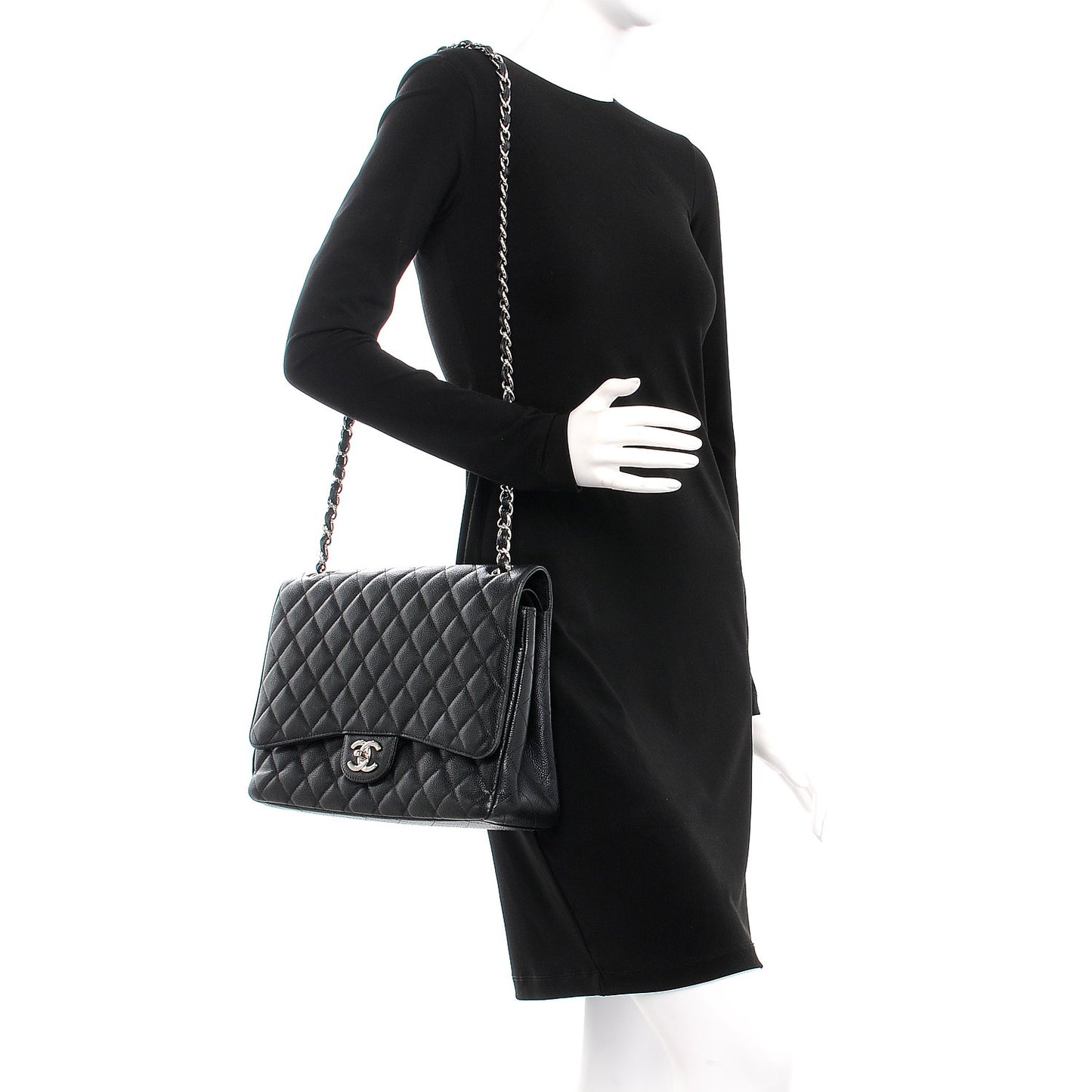 Caviar Quilted Maxi Double Flap Black