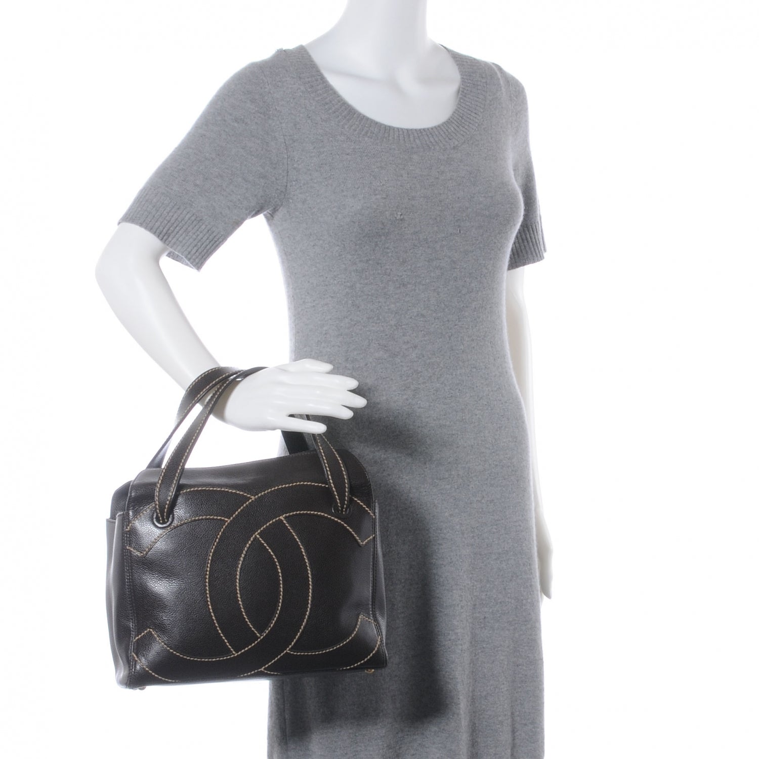 Chanel Caviar CC Stitched Small Tote Brown 2 of 8
