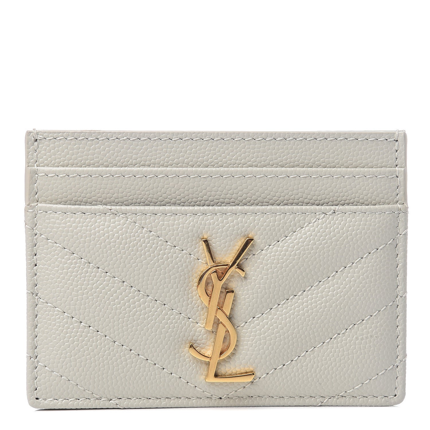 Saint Laurent Grain De Poudre Matelasse Chevron Monogram Credit Card Case Crema Soft 1 of 5