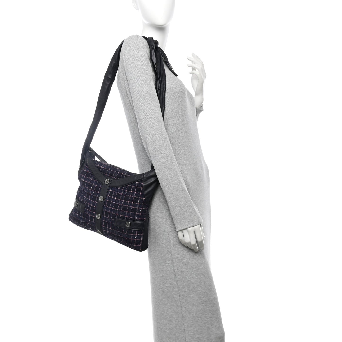 Tweed Lambskin Small Girl Bag Navy Blue Pink