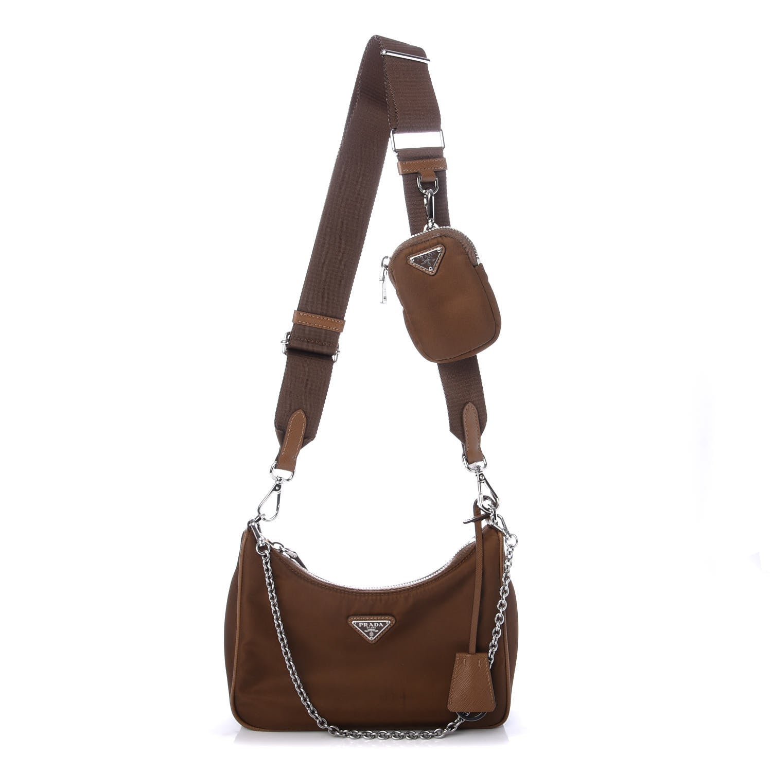 Prada Tessuto Nylon Saffiano Re-Edition 2005 Shoulder Bag Cacao 1 of 8