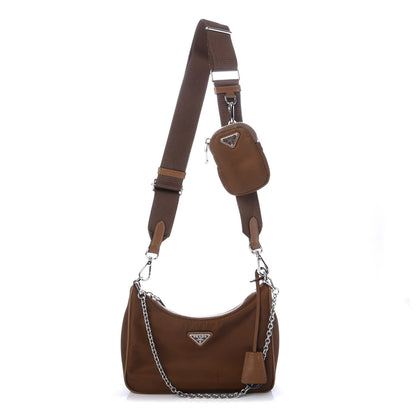 Prada Tessuto Nylon Saffiano Re-Edition 2005 Shoulder Bag Cacao 1 of 8