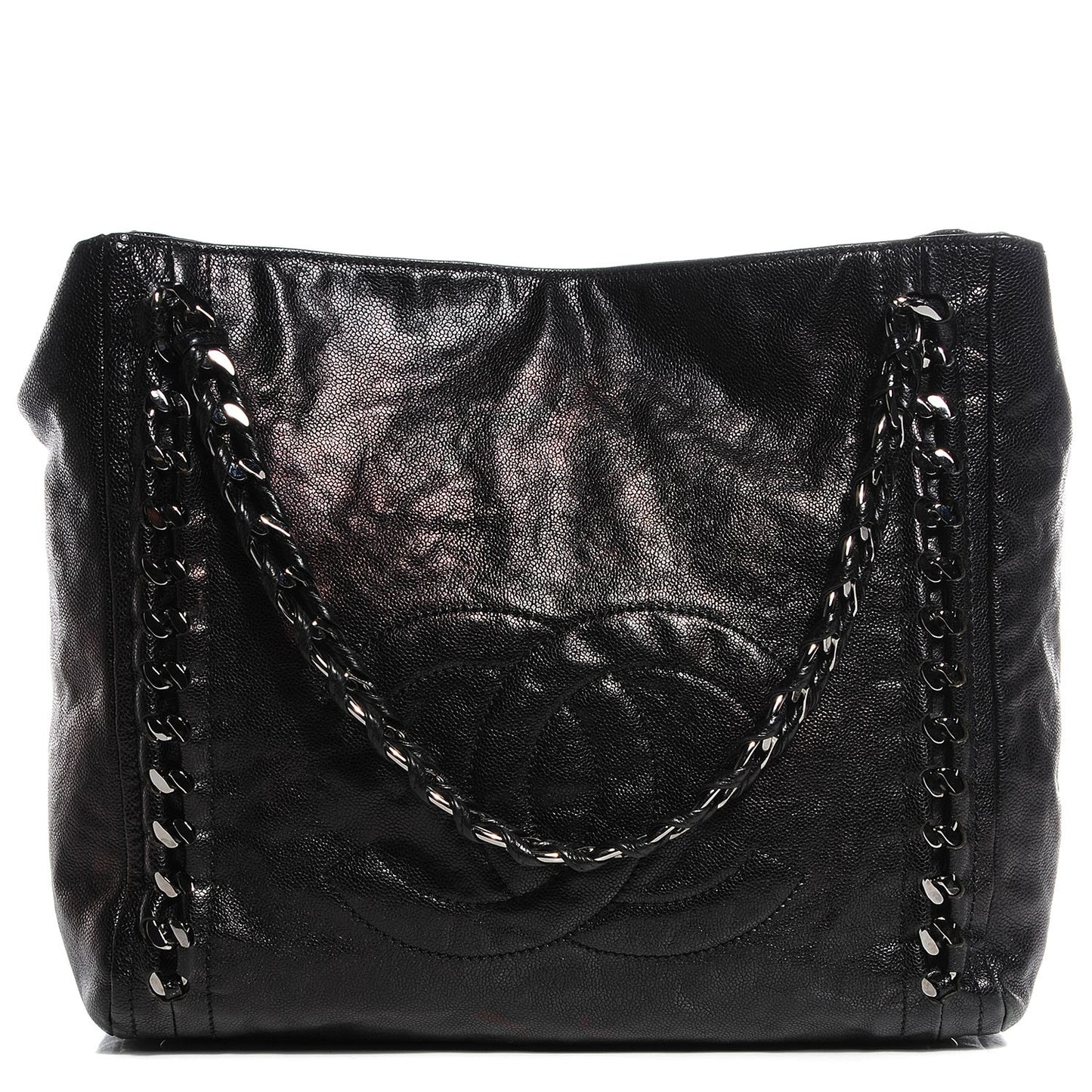 Glazed Caviar Modern Chain Tote Black