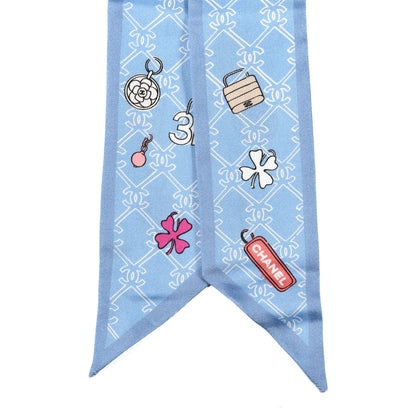 Chanel Silk CC Lucky Symbols Slim Bandeau Scarf Light Blue Multicolor 2 of 3
