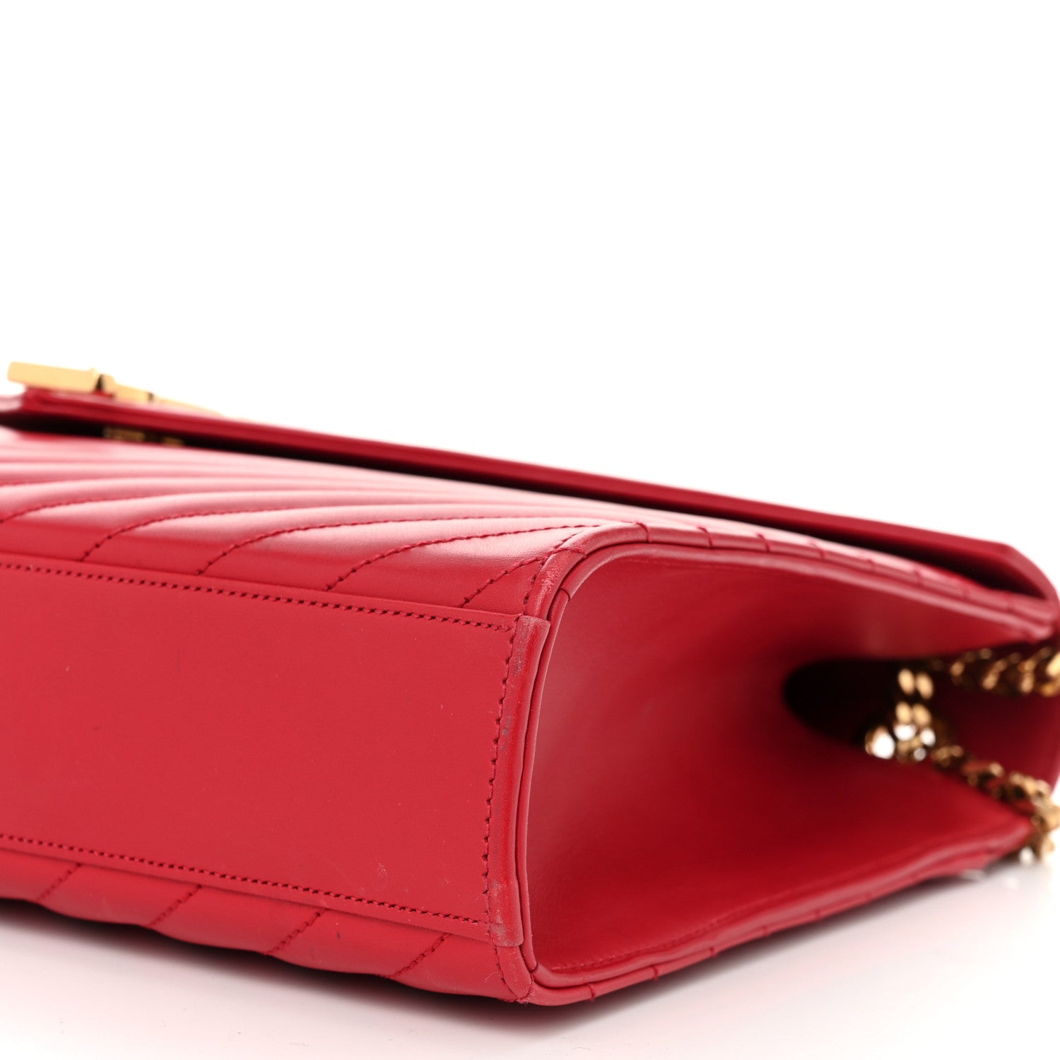 Saint Laurent Smooth Calfskin Matelasse Chevron Large Monogram Satchel Lipstick Red 10 of 13