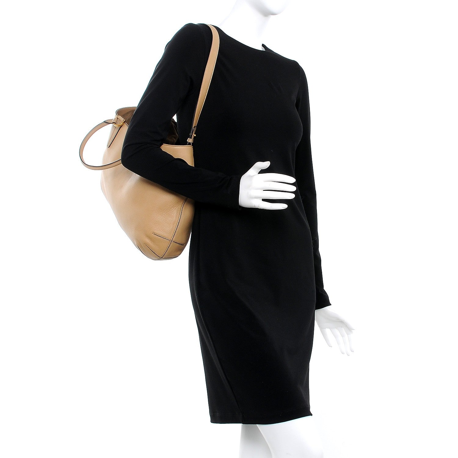 Fendi Calfskin Suede Perforated B Fab Drawstring Tote Cuoio Tobacco 2 of 8