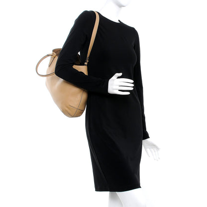 Fendi Calfskin Suede Perforated B Fab Drawstring Tote Cuoio Tobacco 2 of 8