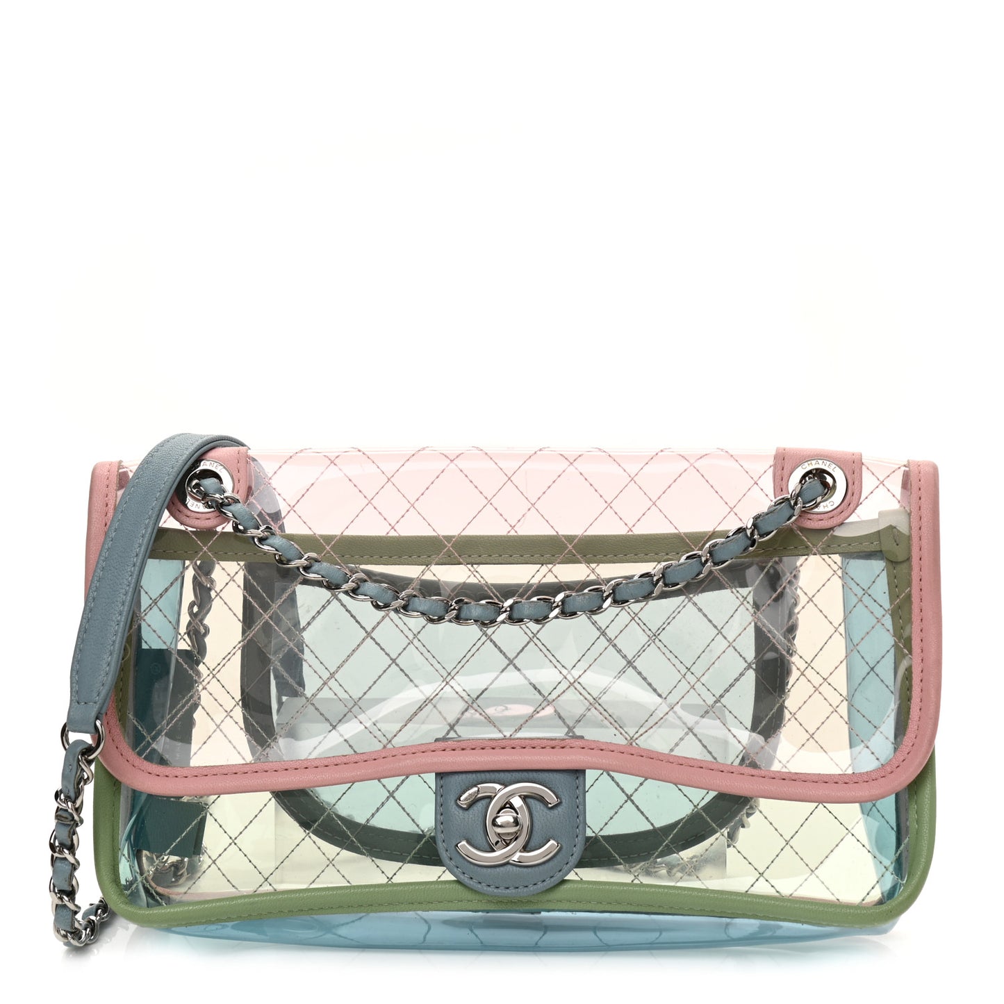 Lambskin PVC Quilted Medium Coco Splash Flap Blue Green
