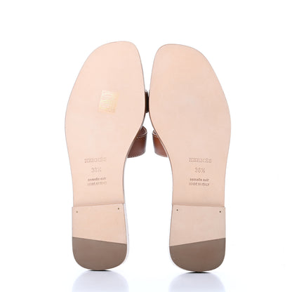 Hermes Box Calfskin Oran Sandals 38.5 Gold 5 of 8