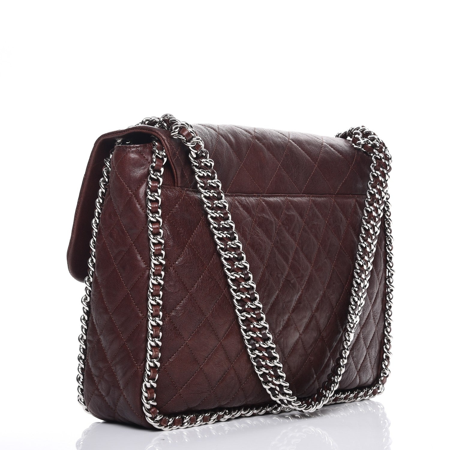 Chanel Crumpled Lambskin Quilted Maxi Chain Around Flap Dark Brown 3 of 10