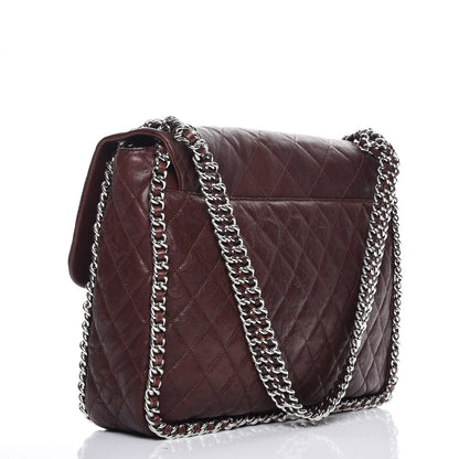 Chanel Crumpled Lambskin Quilted Maxi Chain Around Flap Dark Brown 3 of 10