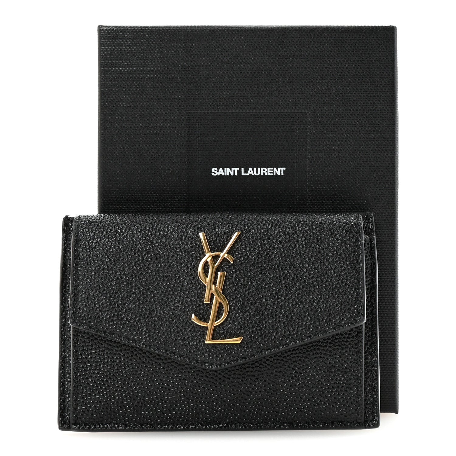 Saint Laurent Grain De Poudre Uptown Monogram Card Case Black 7 of 7