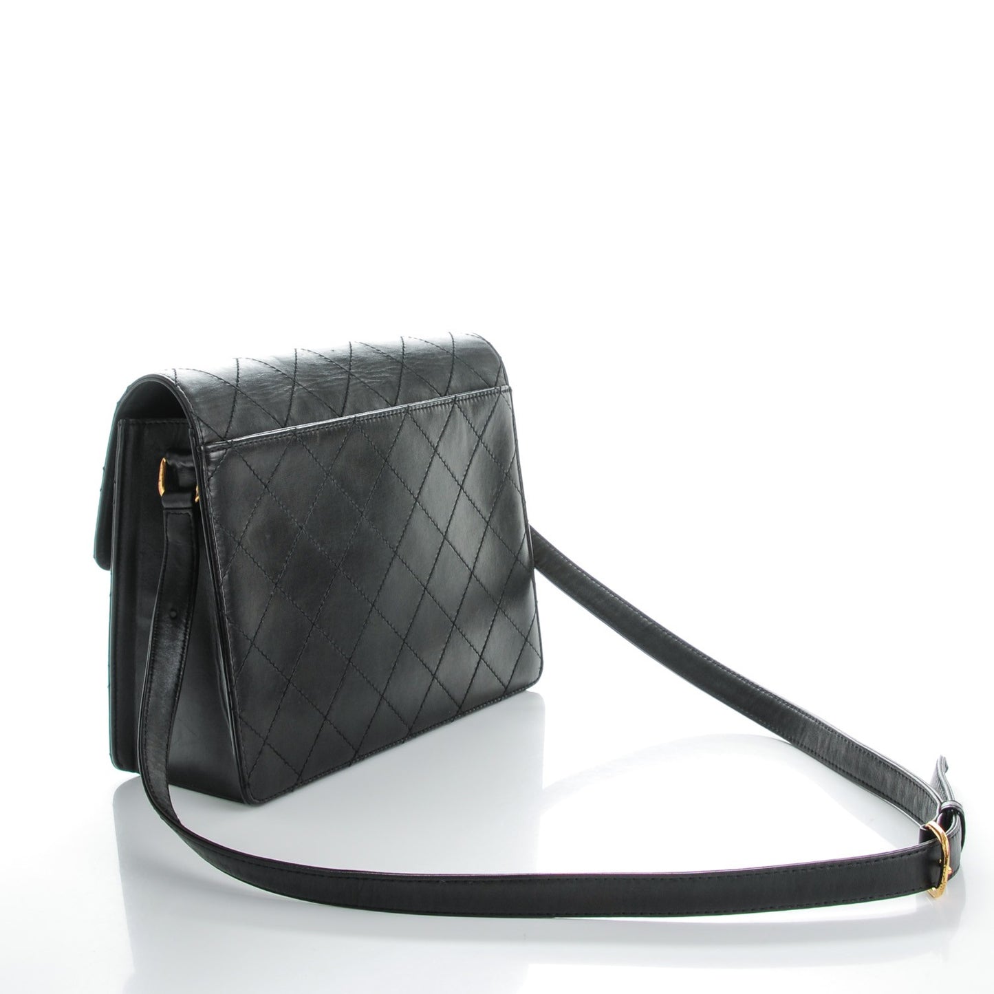 Lambskin Quilted Flap Shoulder Bag Black
