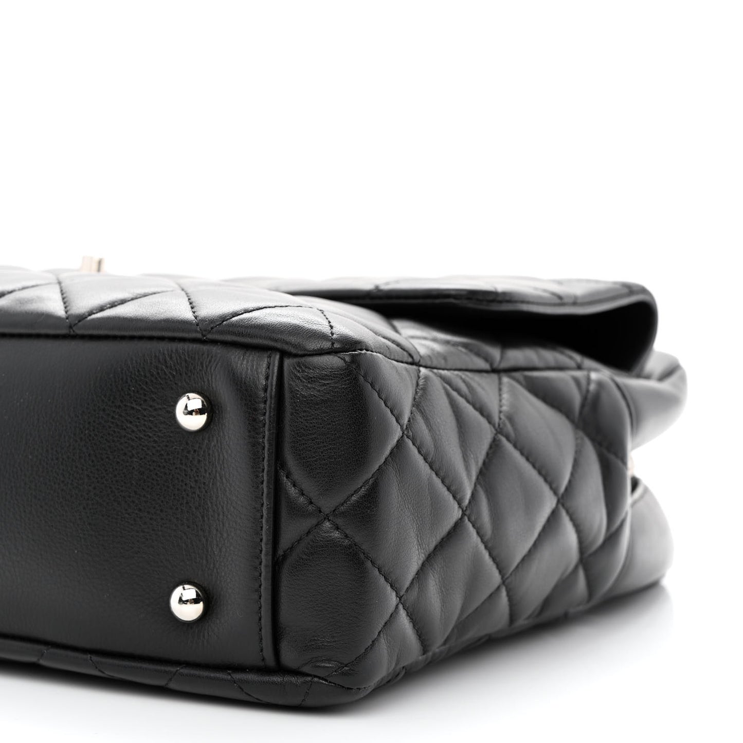 Lambskin Quilted Bowler Flap Shoulder Bag Black